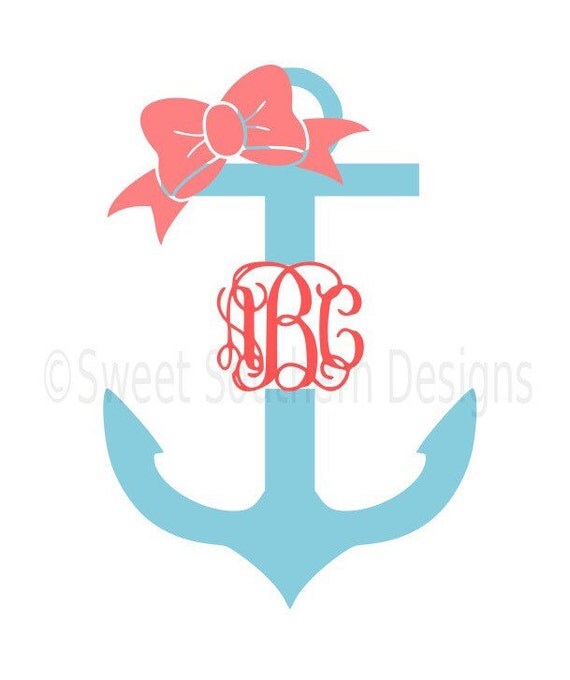 Monogram split anchor with bow SVG instant download design for