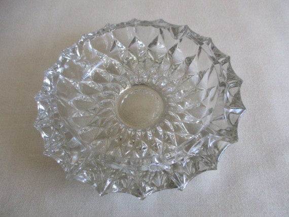 Vintage Clear Lead Crystal Cut Glass Round Ashtray