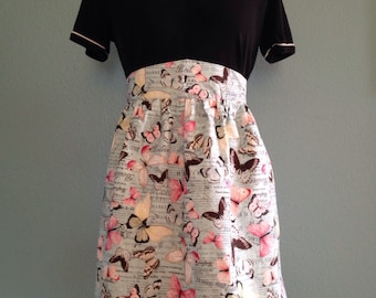 Butterfly print half apron, women's half apron, retro apron, apron for grandma, vintage apron