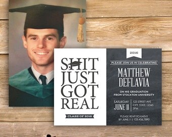 Graduation Invite, Graduation invitation, Shit just got real, Class of 2017, Graduate, censored, printable, instant download