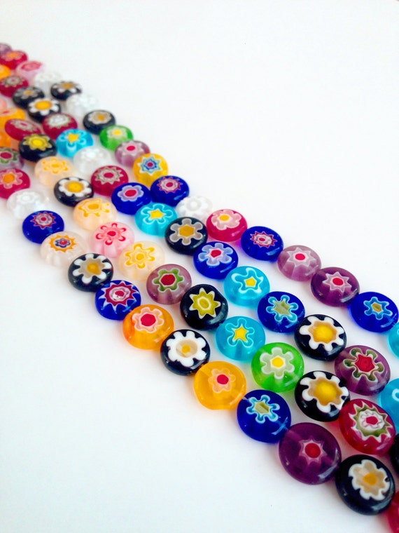 Millefiori flat glass beads 10mm evil eye beads flat round