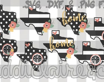 Floral, Stripe, & Polka Dot Texas Monogram Files (.svg, .png, .dxf)