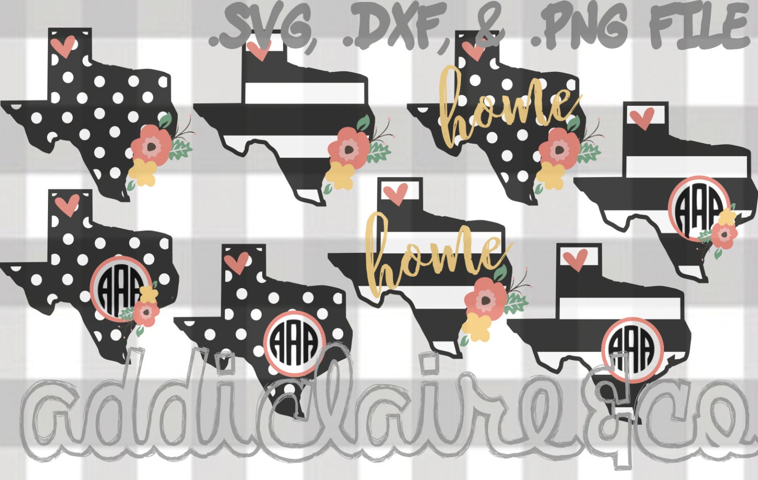 Download Floral Stripe & Polka Dot Texas Monogram Files .svg .png