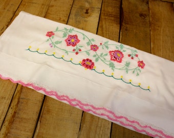 Vintage Floral Embroidered Pillow Case - One