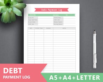 Debt Log Printable: "DEBT PAYMENT" Letter + A4 + A5, Debt Tracker, Debt Snowball, Debt Inserts, Debt Payoff, Debt planner, debt repayment