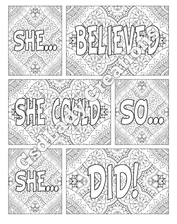 Word Art Adult Coloring Page Art Letter Design She Believed