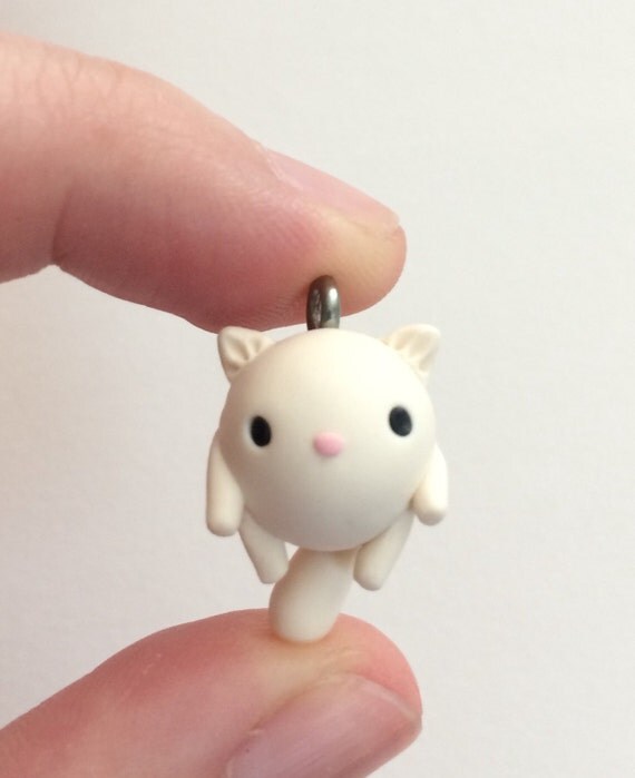 Items similar to Extra fat white cat - polymer clay kitten charm ...