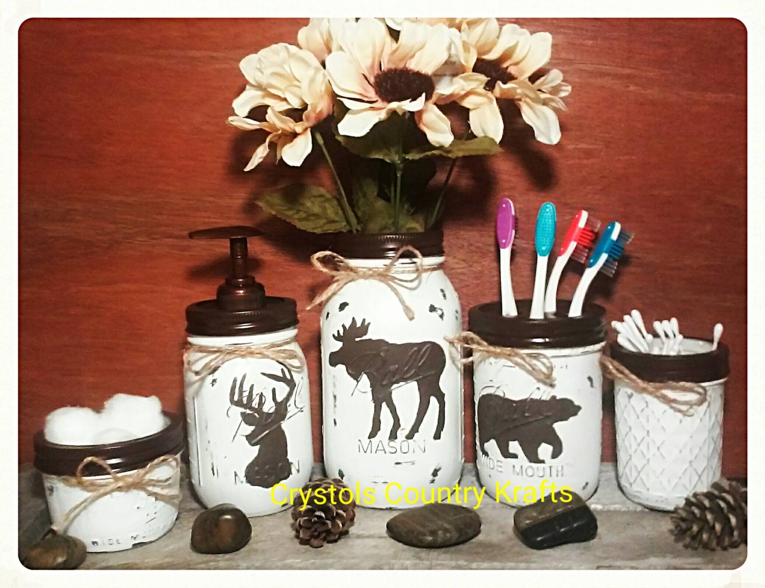 Deer bear moose bathroom cabin lodge theme. white and