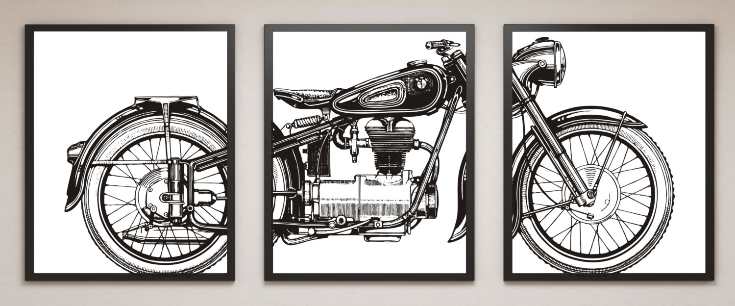 Man Cave Wall Art motorcycle print set, motorcycle panel art, panel wall art Man Cave Wall Art motorcycle print set, motorcycle panel art, panel wall art