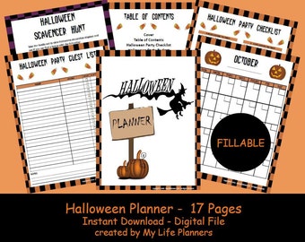 Halloween Planner, Halloween Party Kit, Halloween Printable, Happy Planner Insert, Party Planner, Size 8.5 x 11, Fillable Form, PDF File