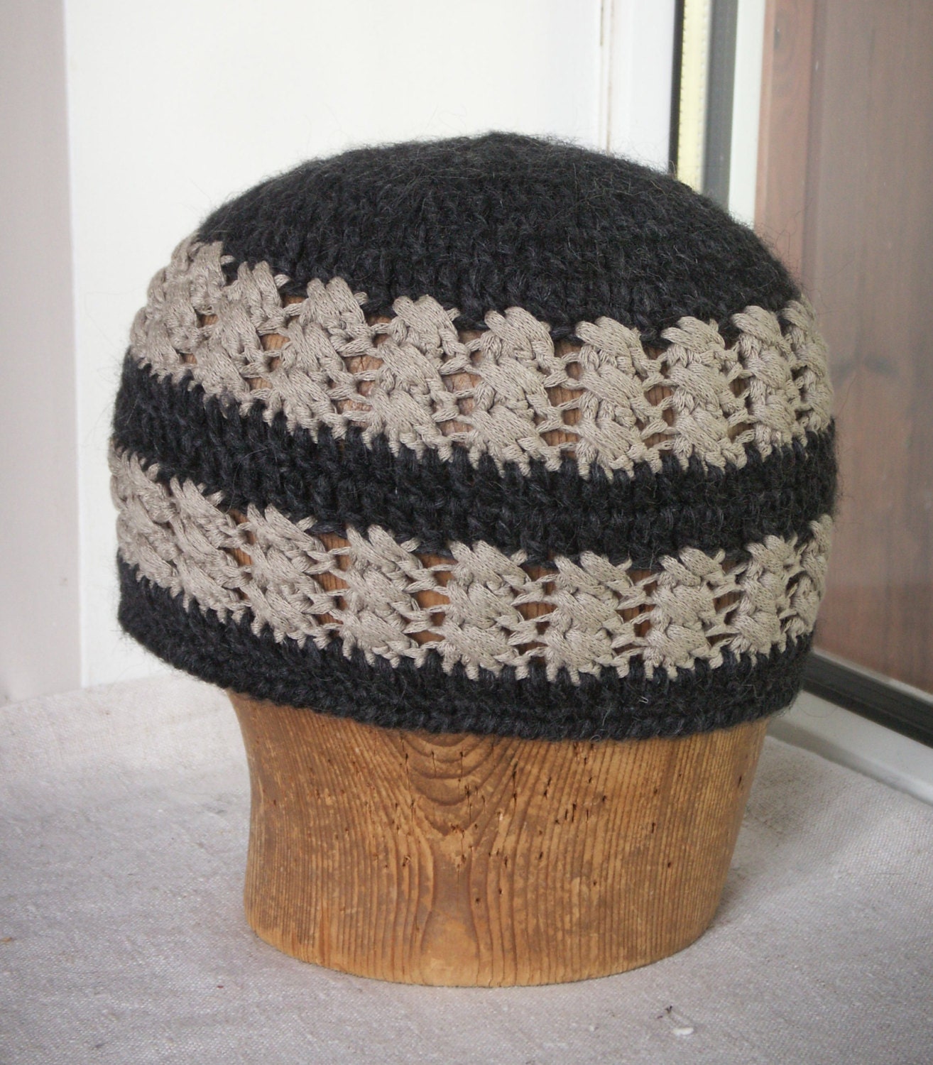Dark grey men's winter hat crochet autumn/spring hat for