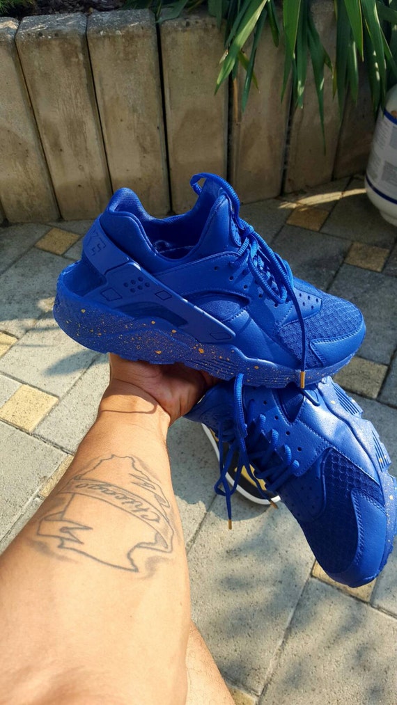 nike huarache blue and gold
