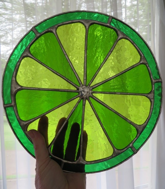 Lime Slice Bright Lime Green Stained Glass for by pewtermoonsilver