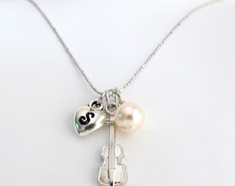 Cello Necklace,initial necklace, tiny violin necklace, musical jewelry, string instrument charm, cello necklace Free Shipping In USA