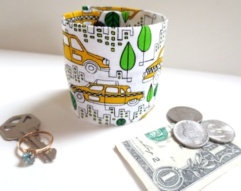 Wrist wallet -Secret Stash Money Cuff - TAXICAB -NEW PRINT - hide your cash, coins, key, jewels, health info in a secret inside zipper...