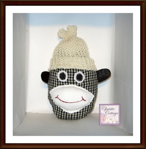 Sock Monkey Head, Decorative Pillow
