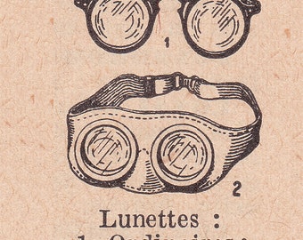 vintage lunettes, an old french dictionary illustration, steampunk image, vintage printable digital image no. 1082.