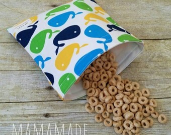 Whales - Medium Reusable Sandwich Bag from green by mamamade