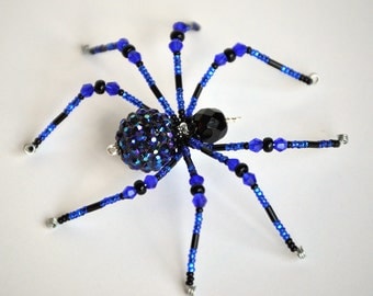 Helena - cobalt blue and black glass beaded spider goth sun catcher - Halloween decoration - Christmas ornament