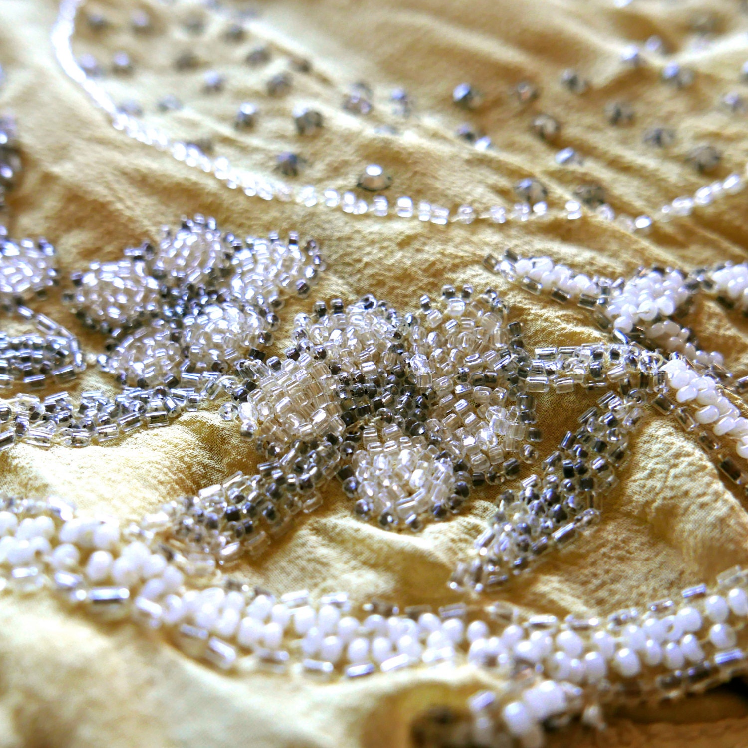 Yellow Silk Chiffon Beaded Flapper Dress with Slip Size Small