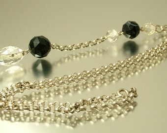 Vintage/ antique/ estate Art Deco 1930s sterling silver and agate lavalier necklace - jewelry jewellery