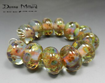 SRA Handmade LAMPWORK Glass Beads Donna Millard silver glass blue purple 12 beads