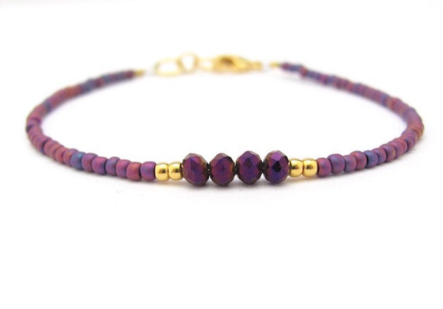 Carnival Bracelet Purple Crystal Beads Seed Bead Bracelet