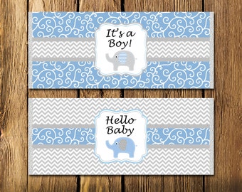 Printable Blue Elephant Boy Baby Shower Large Candy Bar Wrappers - Instant Download