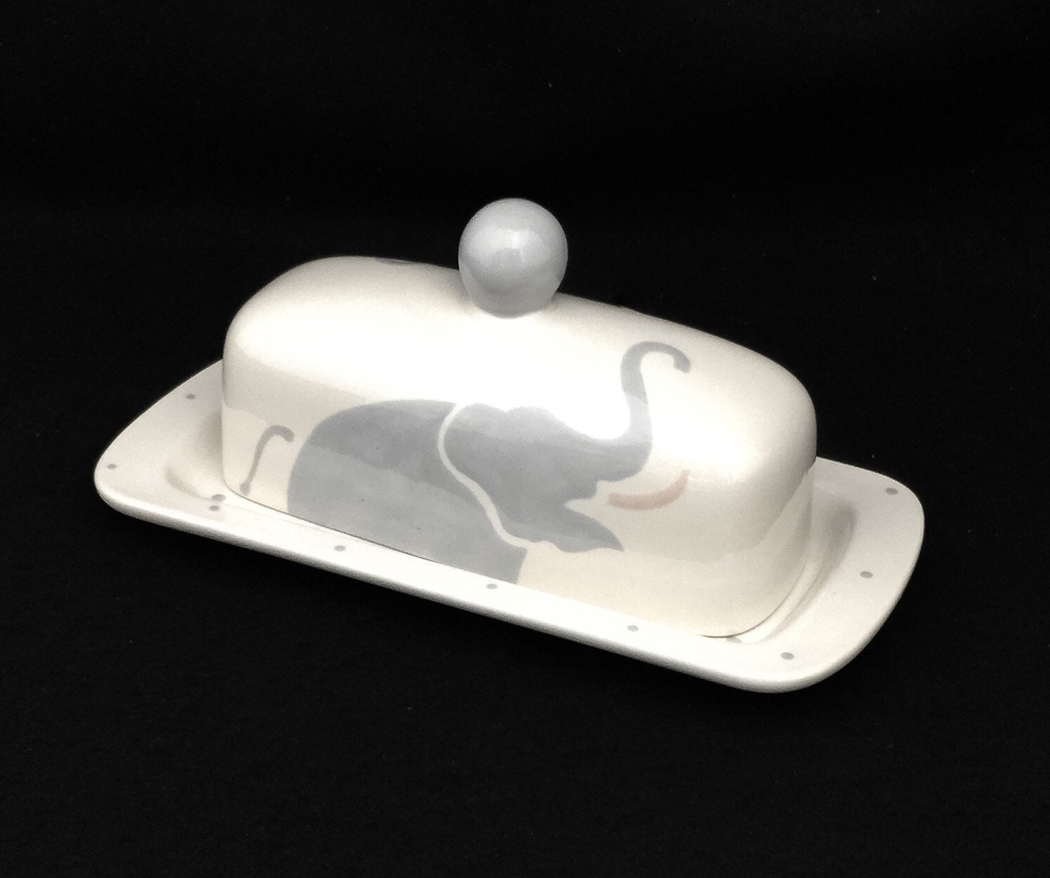 Elephant Single Butter Dish.Knobbed. Elephant. by BySaraHunter