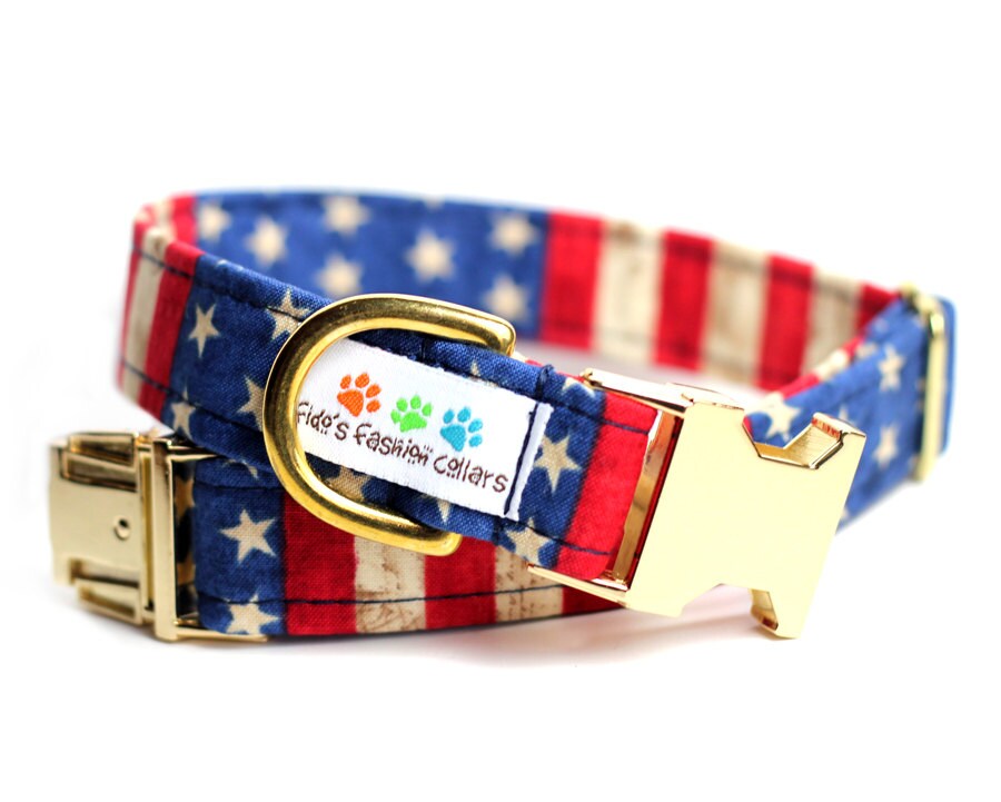 Personalized American Flag dog collar USA Dog Collar