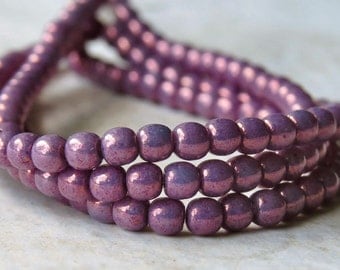 Metallic Purple 3mm Czech Glass Druk Bead : 100 pc Purple 3mm Czech Glass Round Bead