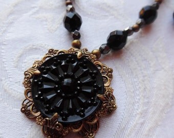 Ferris wheel, Antique Button Necklace with Matching Earrings, One of a Kind, Beautiful and Unique