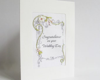 Wedding card, silk ribbon embroidered card, wedding congratulations card, handmade card, ribbon embroidery