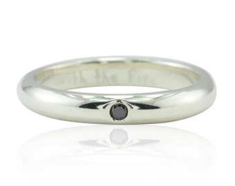 Black Diamond Ring - Classic Comfort Fit Wedding Band or Gold Stacking Ring with Single Bezel set Black Diamond - LS4562