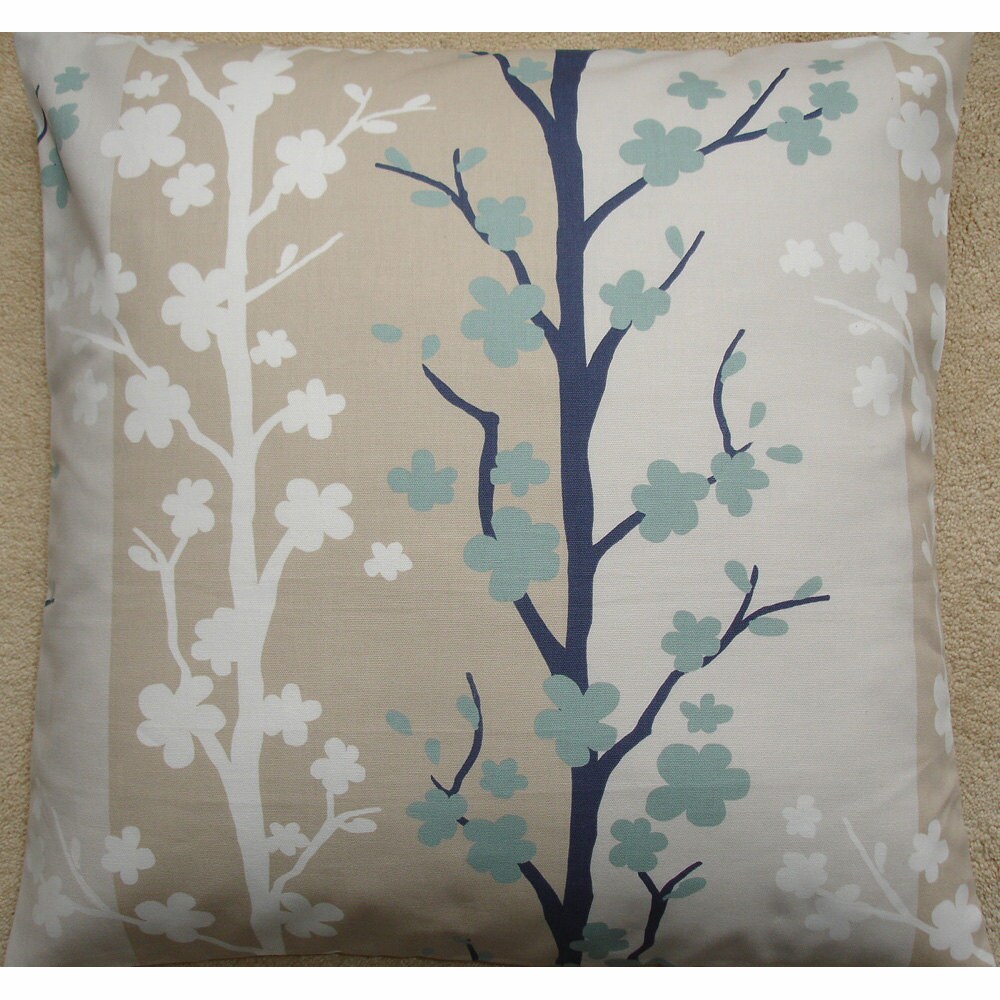 24x24 Pillow Cover 24 Duck Egg Navy Blue Cream White