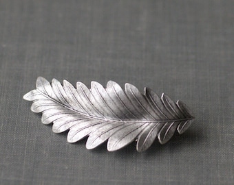 Leaf hair clip barrette grecian bridal goddess silver finish neoclassical regency wedding hair accessory