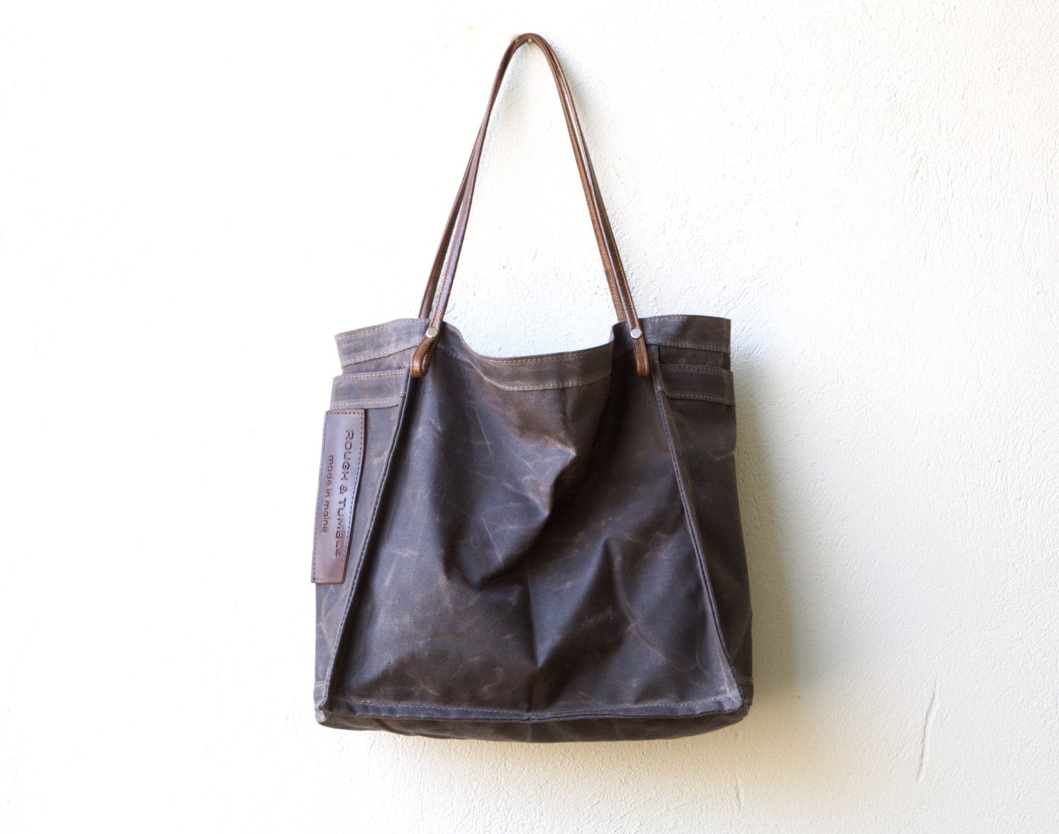 FARMERS MARKET TOTE dark oak waxed canvas with leather