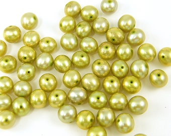 Green Pearl Beads Green Fresh Water Pearl Beads Wasabi Luster 6mm Light Green Potato Beads |GR8-14|50