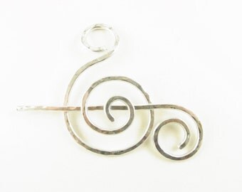 Silver Shawl Pin/Brooch/Slide Minimalist Fancy Spiral/Treble Clef