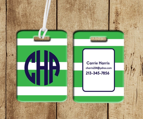 Monogram Striped Luggage Tag Personalized Bag By Sweetgrassprints