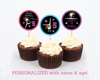 Gymnastics Chalkboard Personalized Cupcake Toppers / Gymnastics Cupcake Toppers / Gymnastics Birthday / PRINTABLE
