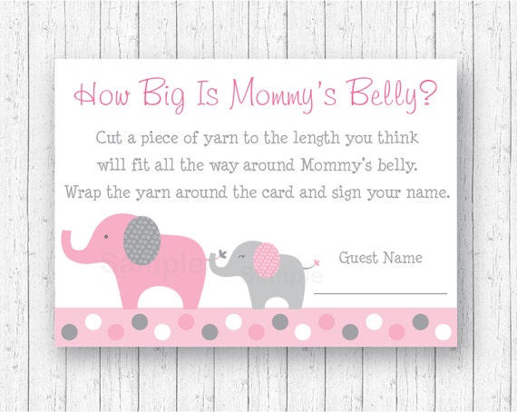 Pink Gray Polka Dot Elephant How Big Is Mommys Belly Baby Shower