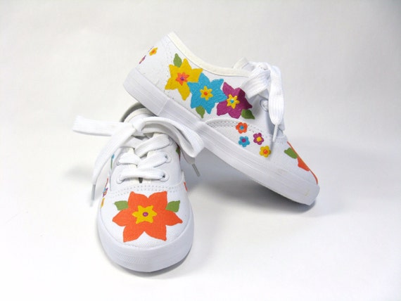 Girls Flower Shoes Hawaiian Luau Theme Party Hand Painted
