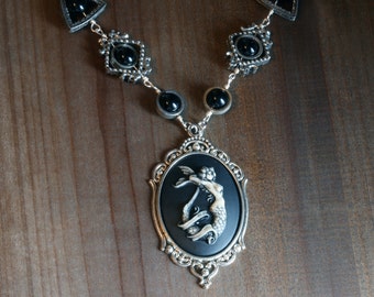 Neo Victorian Style Jewelry - Necklace - Mermaid Cameo - Silver Tone