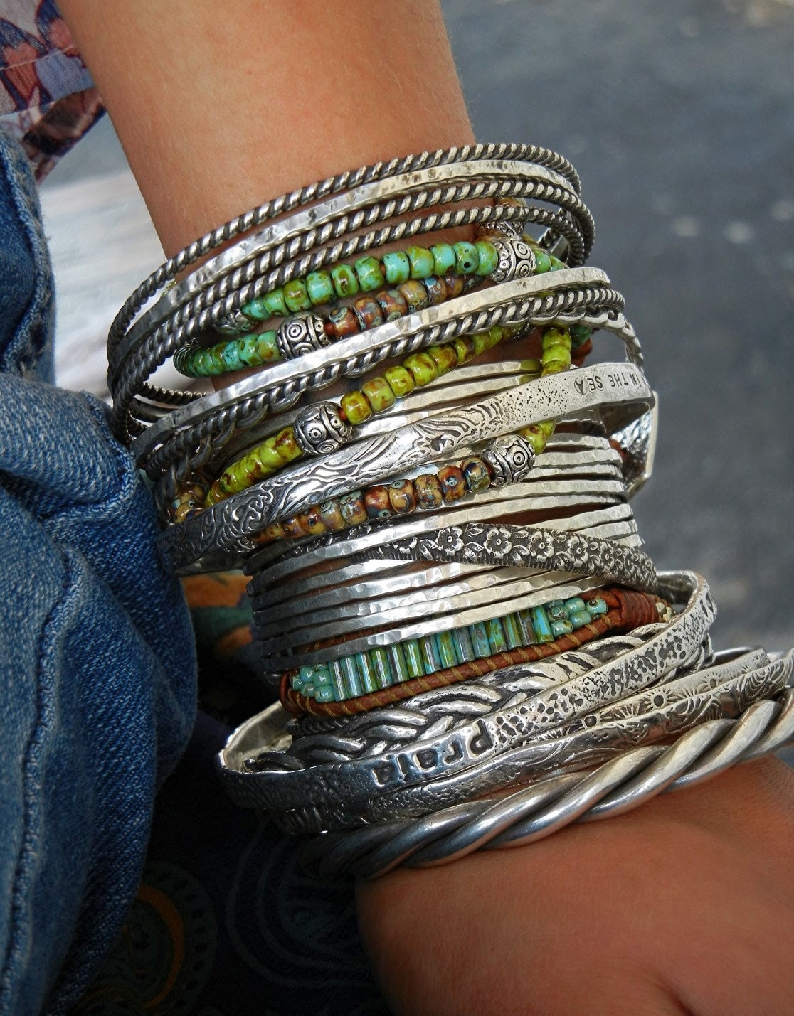 Stackable bangle bracelets with charms