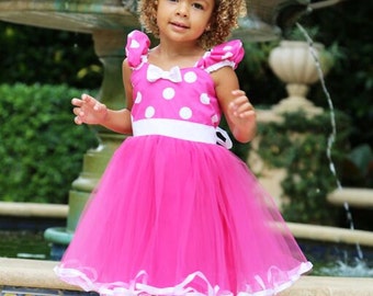 MINNIE MOUSE costume dress Tutu Party Dress in Hot pink Polka Dots super twirly dress 1st Birthday party style PD100