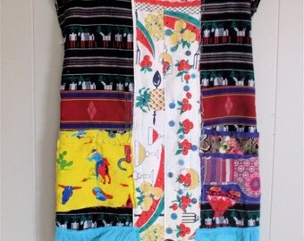 Southwestern MEXICAN FOLK ART Embroidery Dress + Wearable Fabric Collage Clothing + Artsy Artisan + Vintage Recycled Materials + myBonny