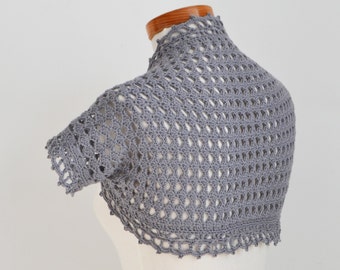 Crochet shrug, bolero, grey, Cotton, Size XS / S, P482