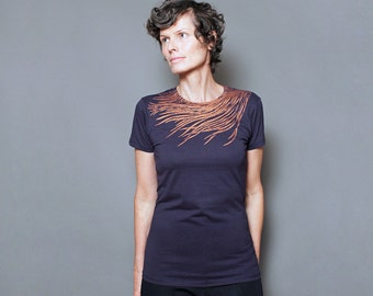 Graphic tees for women, Peacock Feather T shirt, Tshirt for Women, Feather Tee, Feather screenprint