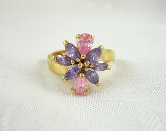 Vintage 14 KT GE Edco Taiwan Ring Rhinestone Size 8 1/4